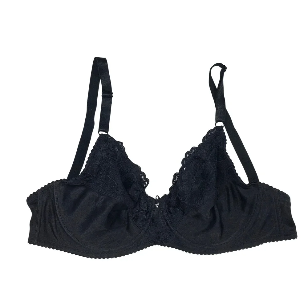 Wacoal Black Floral Lace Underwire Bra Unlined WB 7322 Size E 75 / 34DD